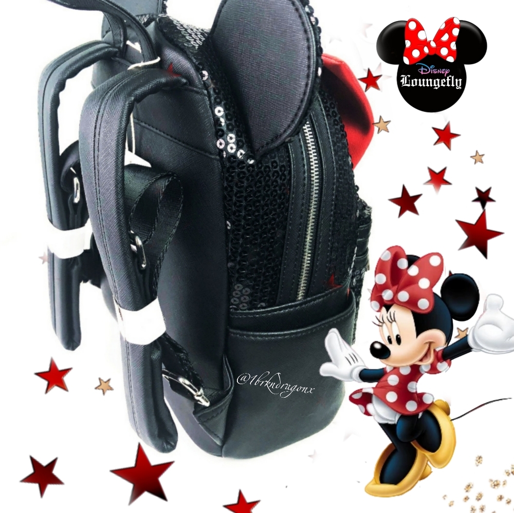 NWT Disney Parks Loungefly Sequin Minnie Mouse Backpack Black Red Sparkle Galore - Picture 13 of 15
